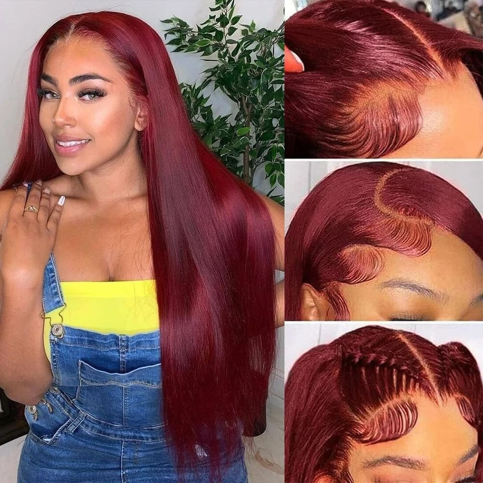 Long Straight Lace Front Wigs Burgundy Color Full Soft as Human Hair Women Party - Image 4 of 4
