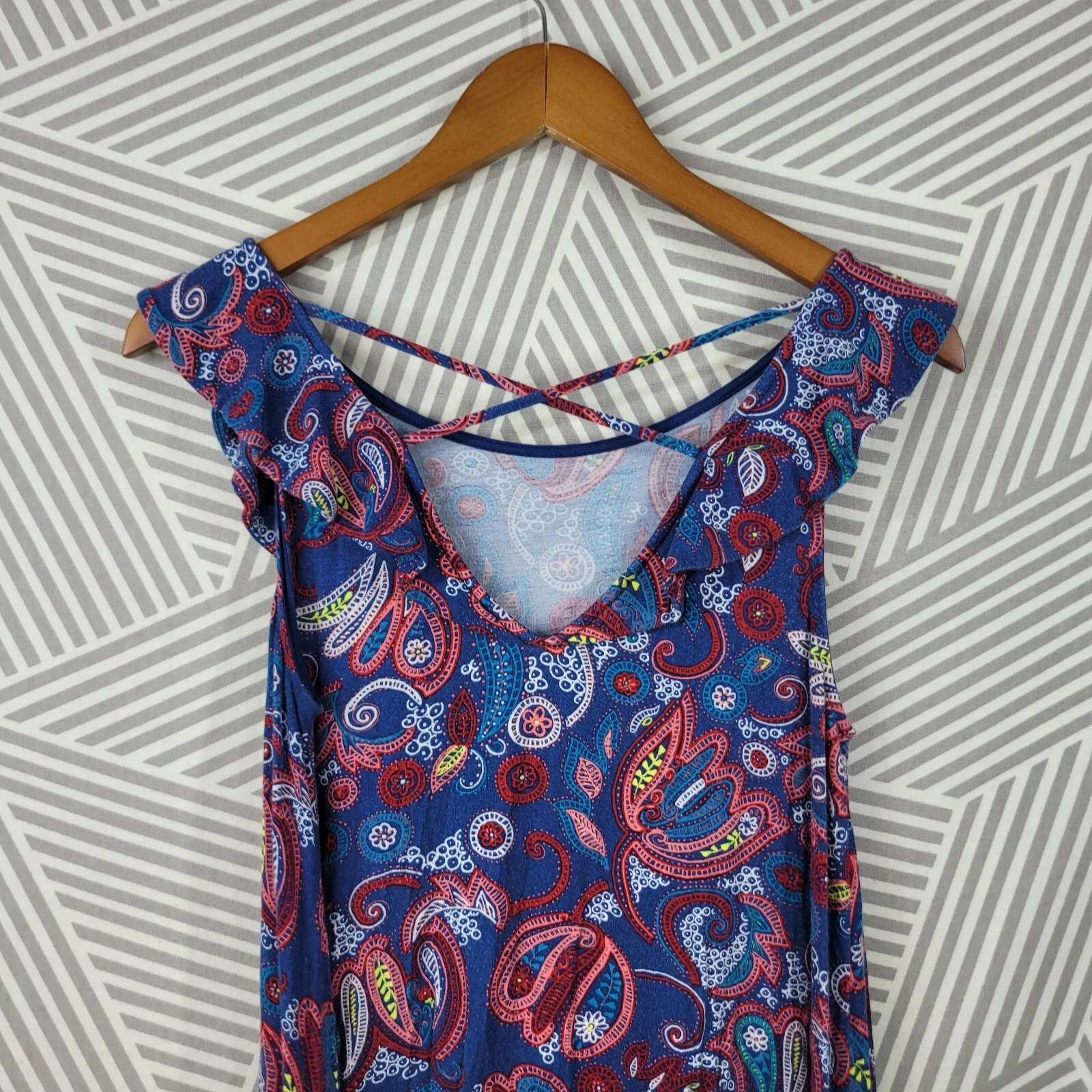 PALM ANGELS Abito Camicia Loft Taglia S Casual Floreale Tropicale Spalline Schiena Blu Rosa Increspato