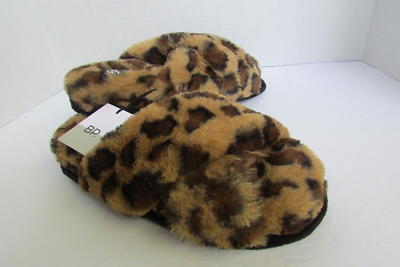 BP. Sophie Criss Cross leopard print Faux Fur brown Slippers-Sz M