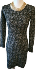 INC Womens Black Long Sleeve Stretchy Textured Bodycon Sheath Dress PP