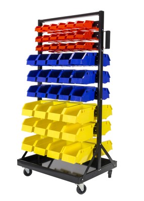 Erie Tools 90 Bin Parts Storage Rack Locking Wheels for Shop 