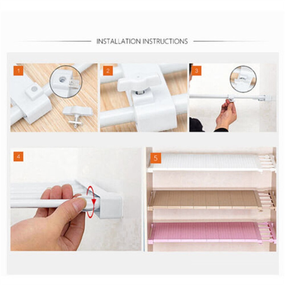 Tension Rack Expandable Tension Shelf Adjustable Rack Hanger Rod Kitchen Organiser ...