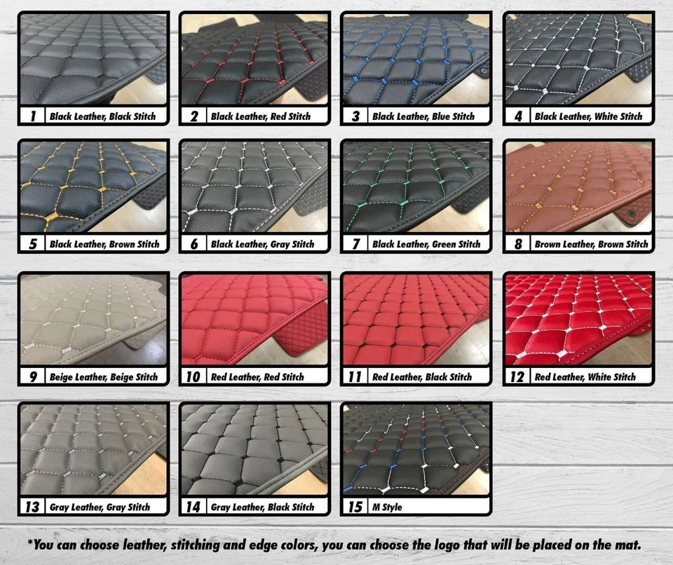 Compatible with Audi Premium Luxury Leather Car Floor Mats Black - Red Stitch - Image 4 of 4