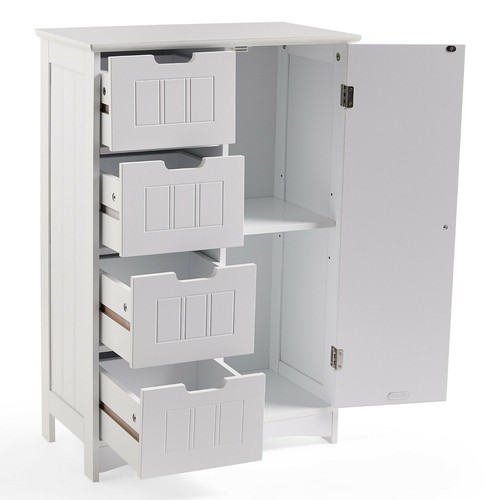 Bathroom Storage Unit White Free Standing Cupboard & 4 Drawers VonHaus 5060192529579