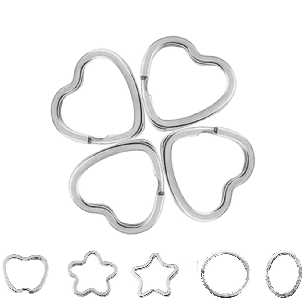 Metal Keyfob Split Key Ring Flat Keychain Key Holder Heart Apple Star Flower