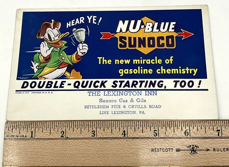 1939 Nu-Blue Sunoco Unused Blotter Donald Duck The Lexington Inn Philadelphia - Image 3 of 4