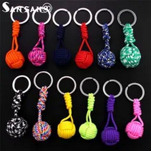 Polyester Braid Rope Ball Keychains Multicolor Lanyard Outdoor Camping Keychain - Picture 2 of 24