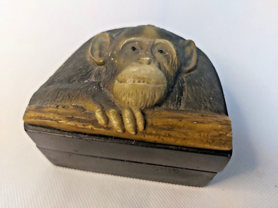 Schmuckschatulle aus Holz mit handbemaltem Harz Schimpansen Gesicht Deckel A