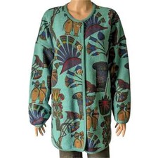 Rare Geiger Wool Sweater Jacket Egyptian Novelty Print Pharaoh Motif Aus…