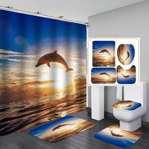 Sunny Dolphin Shower Curtain Bath Mat Toilet Cover Rug Sea Bathroom Decor Ebay