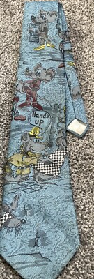 Herren blau Multi Vintage Maus ''Hände hoch'' Neuheit Spaß Nager Thema Krawatte