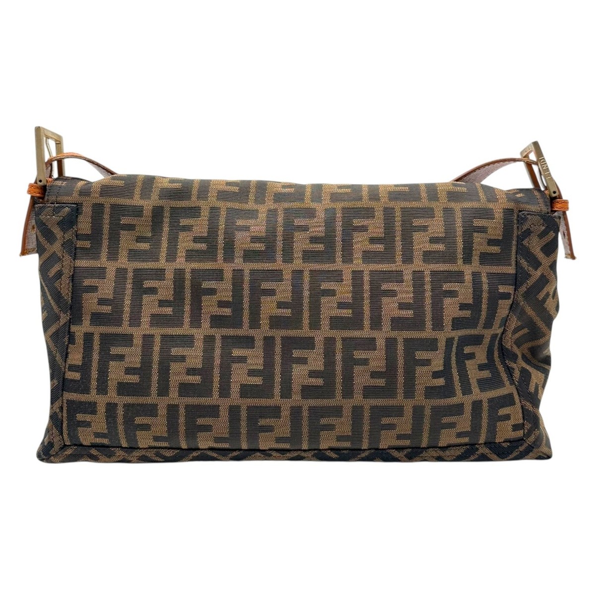 Fendi Classic Zucca Monogram & Cognac Leather Oversized Baguette