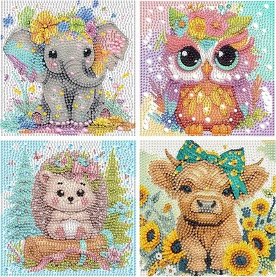 4er Pack Kinder Tier Diamond Painting Kits 6x6 Zoll Kunst Handwerk Set