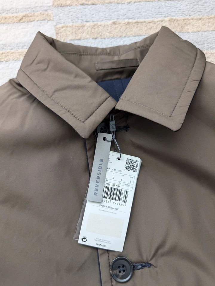 Mango Mens  Reversible Overcoat Jacket Navy/Brown S Insulated Premium Line - Image 4 of 4