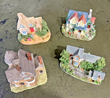 4 Hand Painted Cast Resin N Scale Houses, Cottages