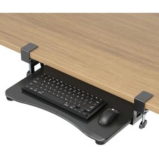 Small keyboard tray under desk pull out with c clamp mount, computer k