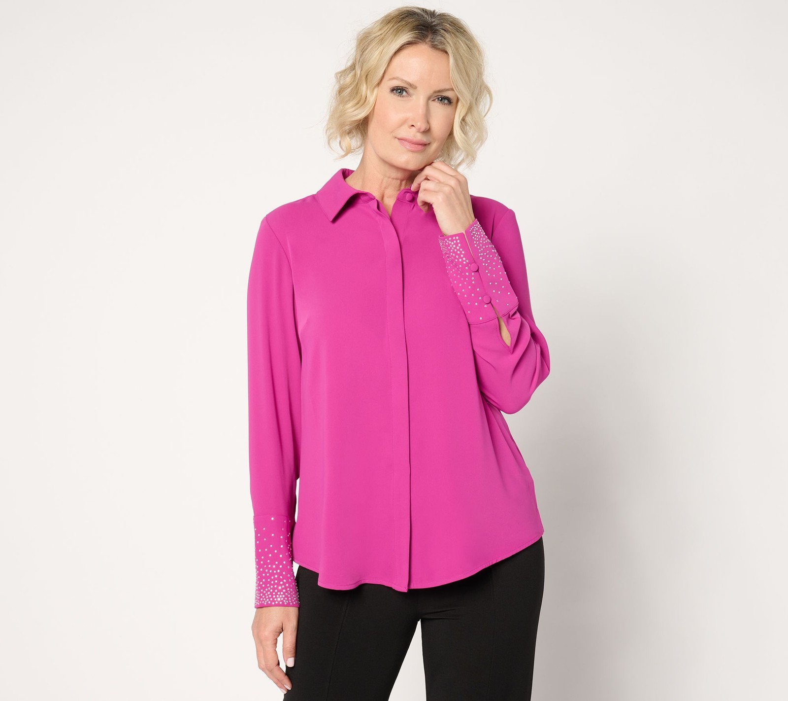 Joan Rivers Classics Collection Women's Top Sz M Carpet Crystal Pink A669235