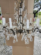 10-Light Crystal Drop Chandelier, Black Metal Ceiling Light Fixture