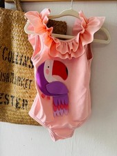 M&S Pink Parrot Frill Swimsuit - 9-12months
