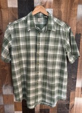 L.L.Bean Men?s Green Plaid Short Sleeve Shirt Large 100% Cotton Preppy Outdoor