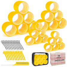 Self-Grip Hair Rollers Set with Clips - 4 Sizes for All Hair Types Yellow