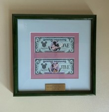 RARE 1987 Disney Dollars numéro premier jour encadré 1 $ 5 $ basse série Mickey Dingo
