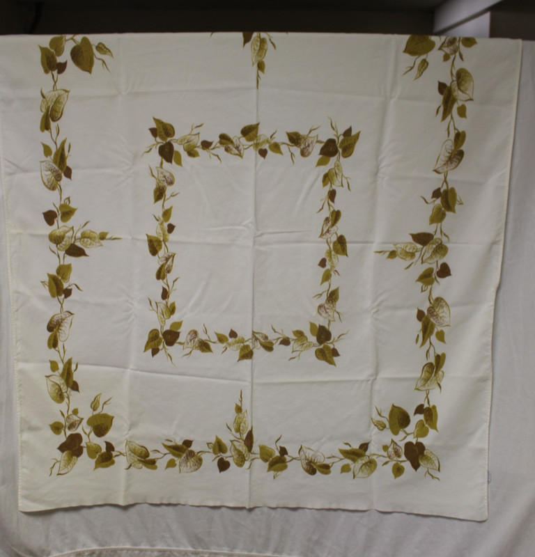 Vintage MCM Floral Fall Print Cotton Tablecloth 44x50”