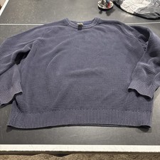 LL Bean Sunwashed Textured Cotton Sweater Crewneck Men's L regular Blue New
