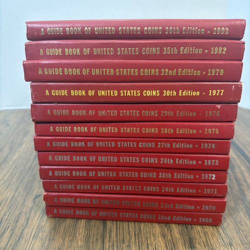 Vtg Guide Book United States Coins Red 12 Book Lot - 22nd-35th 1969-1982 Yeoman