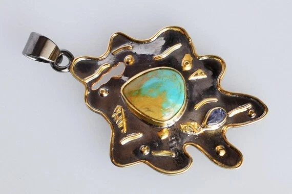 Gemma Arizona Turchese Iolite Argento Sterling 925 Pendente Look PESCE Gioielli - Immagine 4 di 4