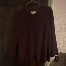 Womens Purple Solid V-Neck Long Sleeve Pullov...