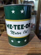 Vintage Original Me-Tee-Or Motor Oil 1 Quart All Metal Can SUPER NICE ONE!!