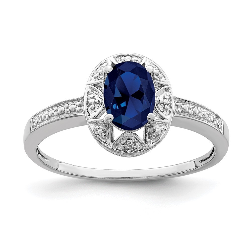 Sterling Silver Rhodium-plated Diamond & Lab Created Sapphire Ring Size 5