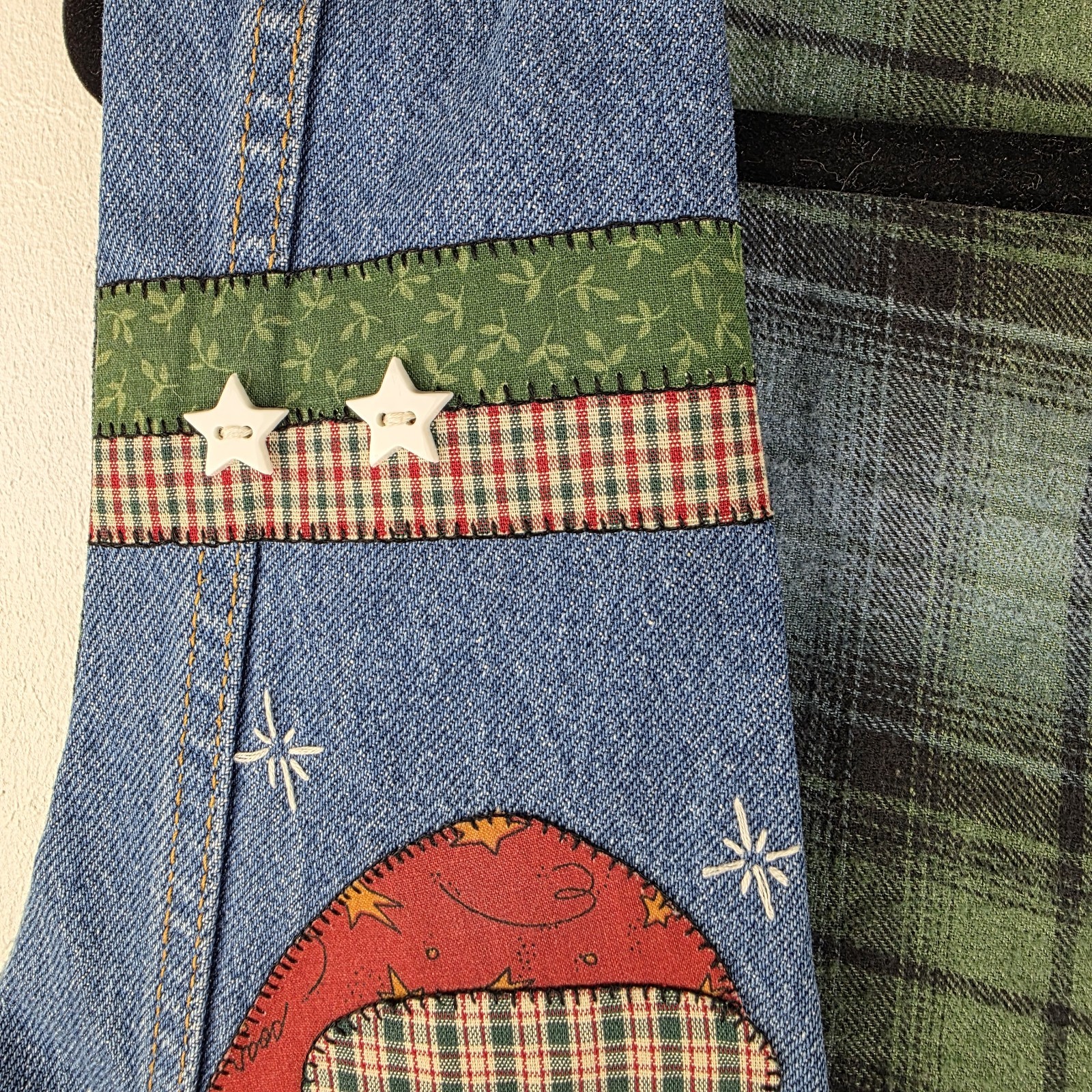 Cottagecore Patchwork Handmade Denim Christmas Ve… - image 3