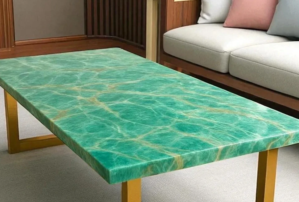 Floriated Agate Gemstone Coffee Table – Luxury Handmade Stone Art Furniture - Image 2 of 4
