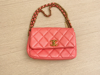 CHANEL 24P Small Flap Bag Coral Lambskin Gold HW - Excellent w/ Box & Receipt