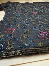 Vintage Stenay Beaded Embroidered Sequin Floral Short Sleeve Blouse M