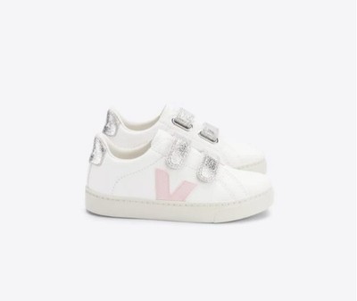 Veja Esplar Chrom White Petale Silver Sneakers Girl s Shoes Pink Leather US 1