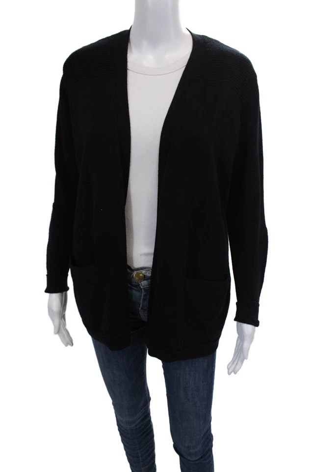 Cárdigan suéter negro Sandro para mujer manga larga bolsillos frente abierto talla 2 Foto 2 de 4