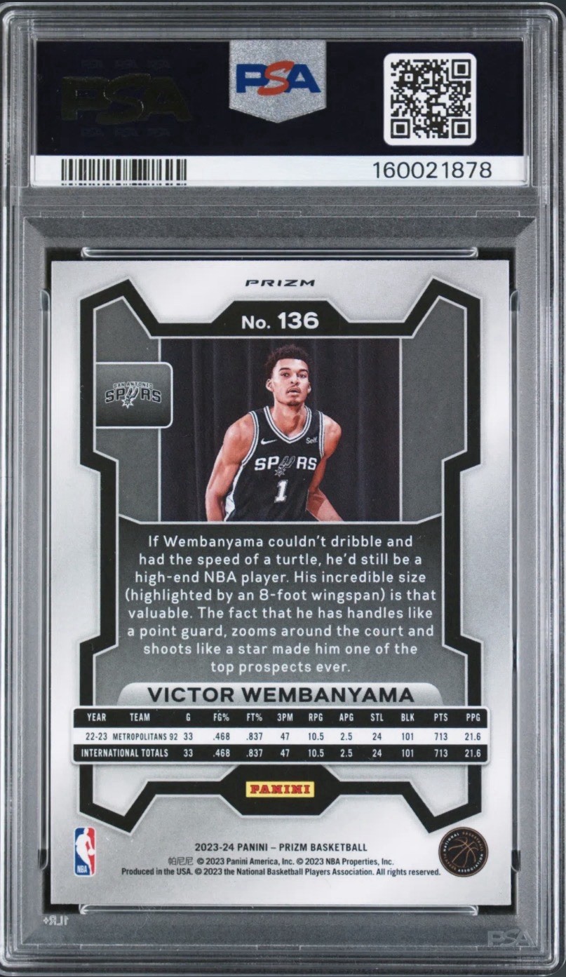 2023-24 Panini Prizm Victor Wembanyama RC Fast Break Prizm #136 PSA 9 view 2