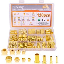 120 Pcs Brass Compression Sleeve Ferrule Insert Nut Assortment Kit 4 Sizes
