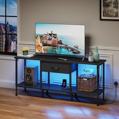 Fernsehtisch TV Schrank mit Steckdose & LED Beleuchtung für 32-55 Zoll Schwarz