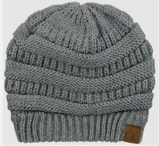 Winter Beanie Knit Thick Cap Hat Unisex Men  Women Solid Color Gray