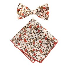 Men's Cotton Floral Print Bow Tie and Pocket Square Set One Size 43-sienna