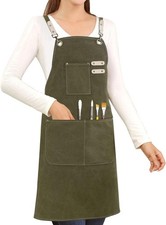 Cotton canvas cross back apron 3 pocket double stitched chef painting garden