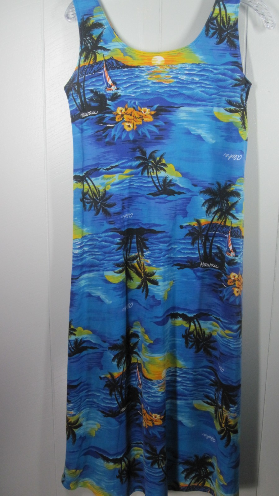 Maxi Dress Women's S Blue All over Hawaiian Print Sleeveless Aloha Beach Retro-image