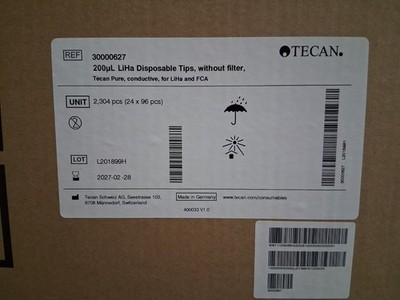Tecan 30000627 200µL LiHa/FCA Conductive Tips Non-Filtered PURE 24x96 (2304) NEW