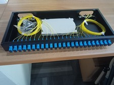 24 Port SC Rack Mount Enclosure Box  Splice Trays Fiber Cables Spool SingleM...