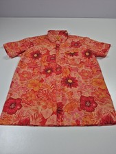 Retro Rifle Tropical Fields Shirt Mens Large Red Floral Hawaiian Aloha Stretch