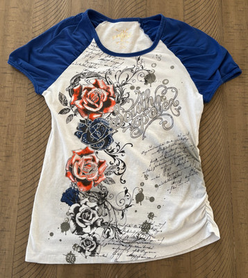 South Pole Girls XXL Rhinestone Embellished T-Shirt Y2K Inspired Side Ruching